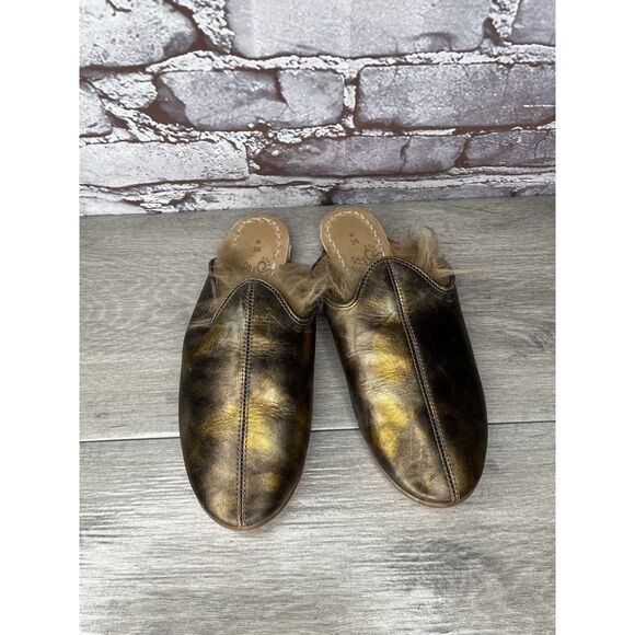 Sabah Baba Big Bend Olive Shearling Bronze Slippers Mules Flats Women 36EU/6M US - Picture 4 of 16